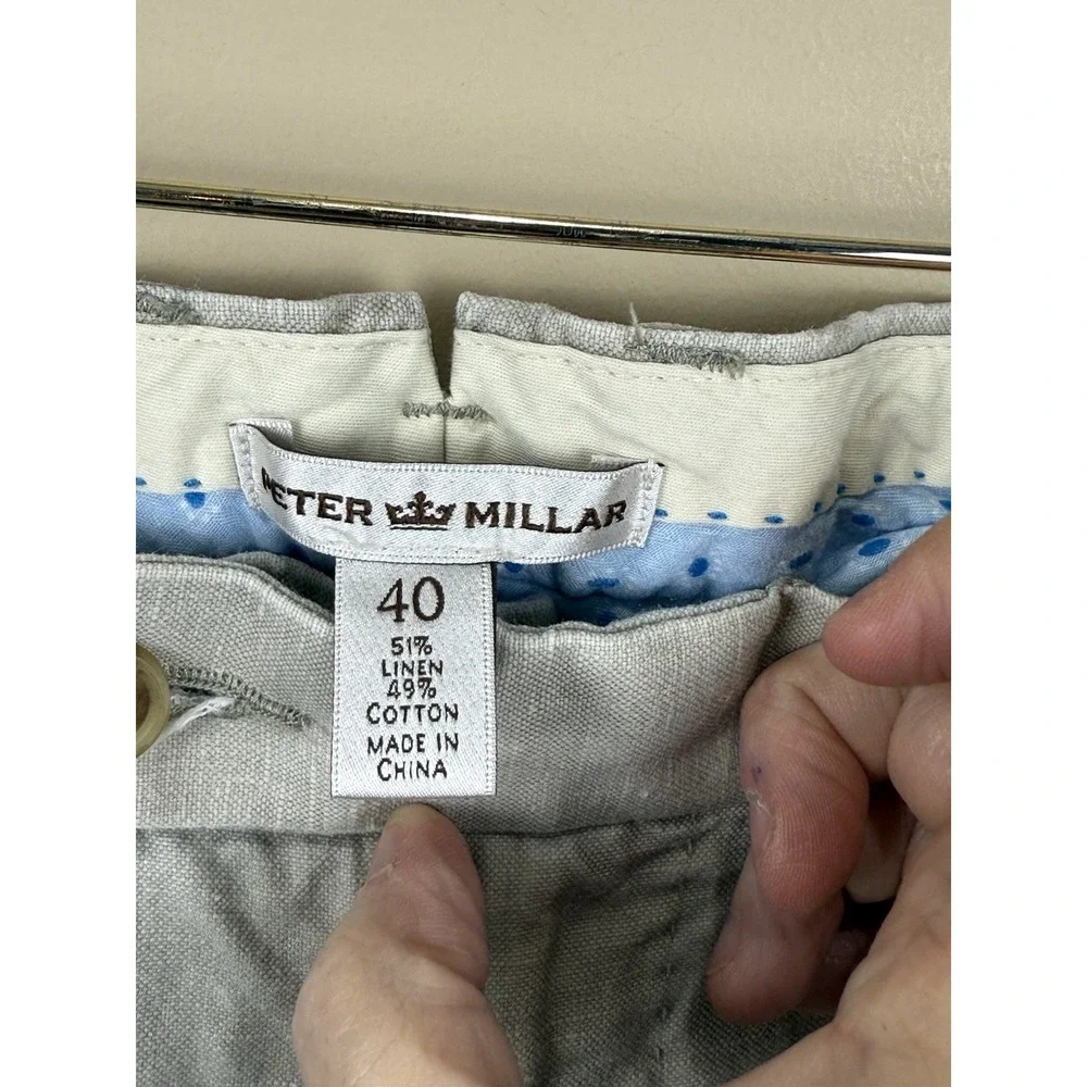 Peter Millar Mens 40x27 Beige‎ Khaki Linen Cotton Blend Casual Summer Chino Prep